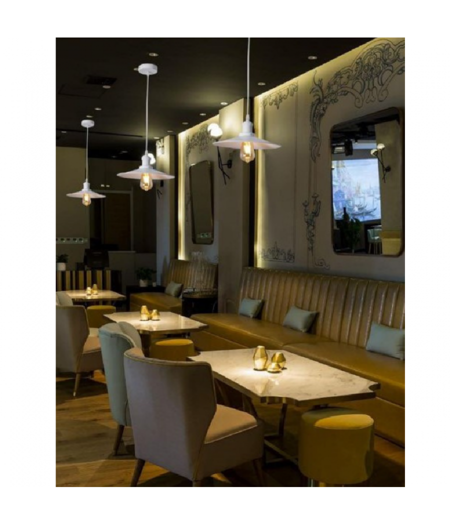 Lampadario A Sospensione Retrò Design Vintage Struttura In Metallo E27 A42  Bianco       