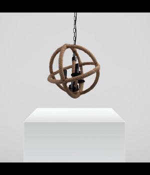 Lampadario A Sospensione Rustico Industriale E14 Sfera In Corda Metallo B55-3         