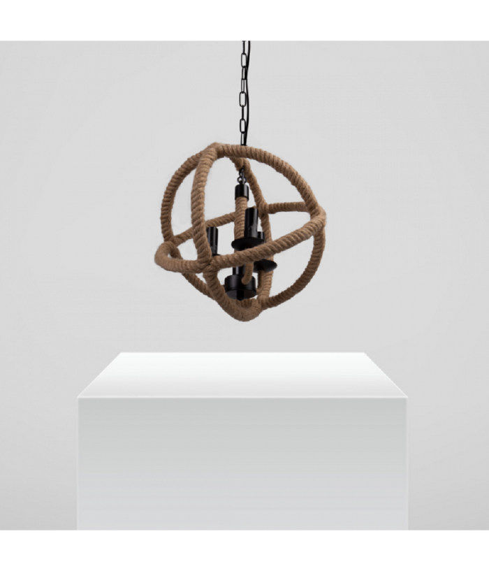 Lampadario A Sospensione Rustico Industriale E14 Sfera In Corda Metallo B55-3         