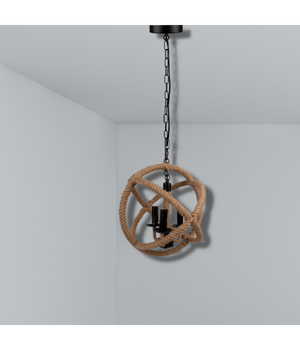 Lampadario A Sospensione Rustico Industriale E14 Sfera In Corda Metallo B55-3         