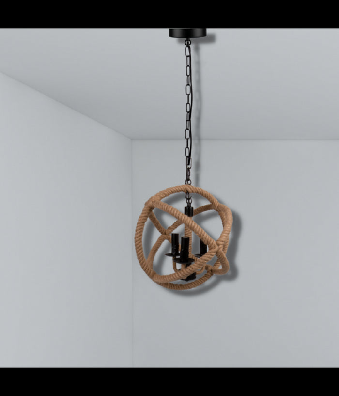 Lampadario A Sospensione Rustico Industriale E14 Sfera In Corda Metallo B55-3         