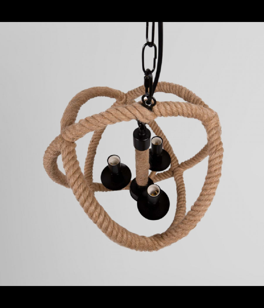 Lampadario A Sospensione Rustico Industriale E14 Sfera In Corda Metallo B55-3         