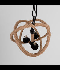 Lampadario A Sospensione Rustico Industriale E14 Sfera In Corda Metallo B55-3         