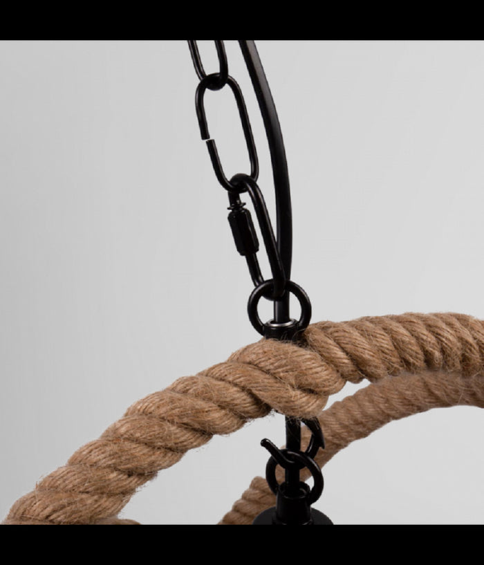 Lampadario A Sospensione Rustico Industriale E14 Sfera In Corda Metallo B55-3         