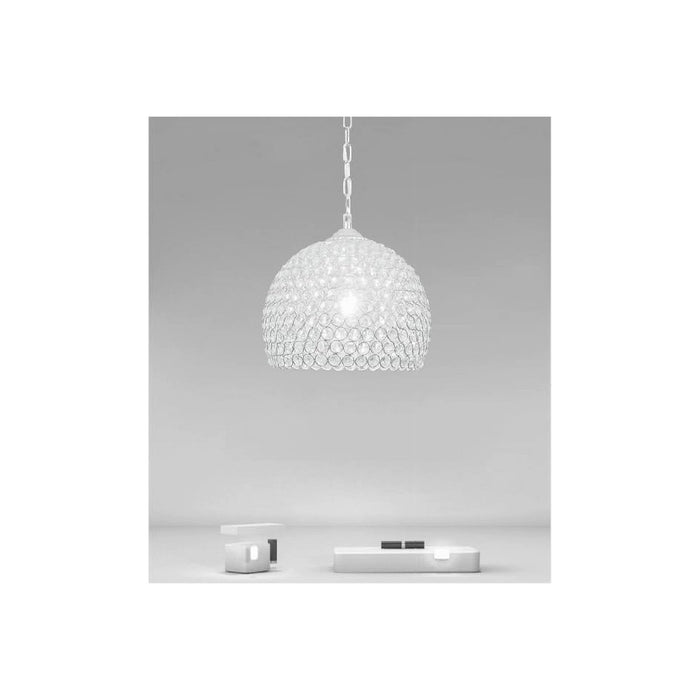 Trade Shop - Lampadario A Sospensione Semi Sfera Argento Cupola Cristalli Incastrati E27 32965 -