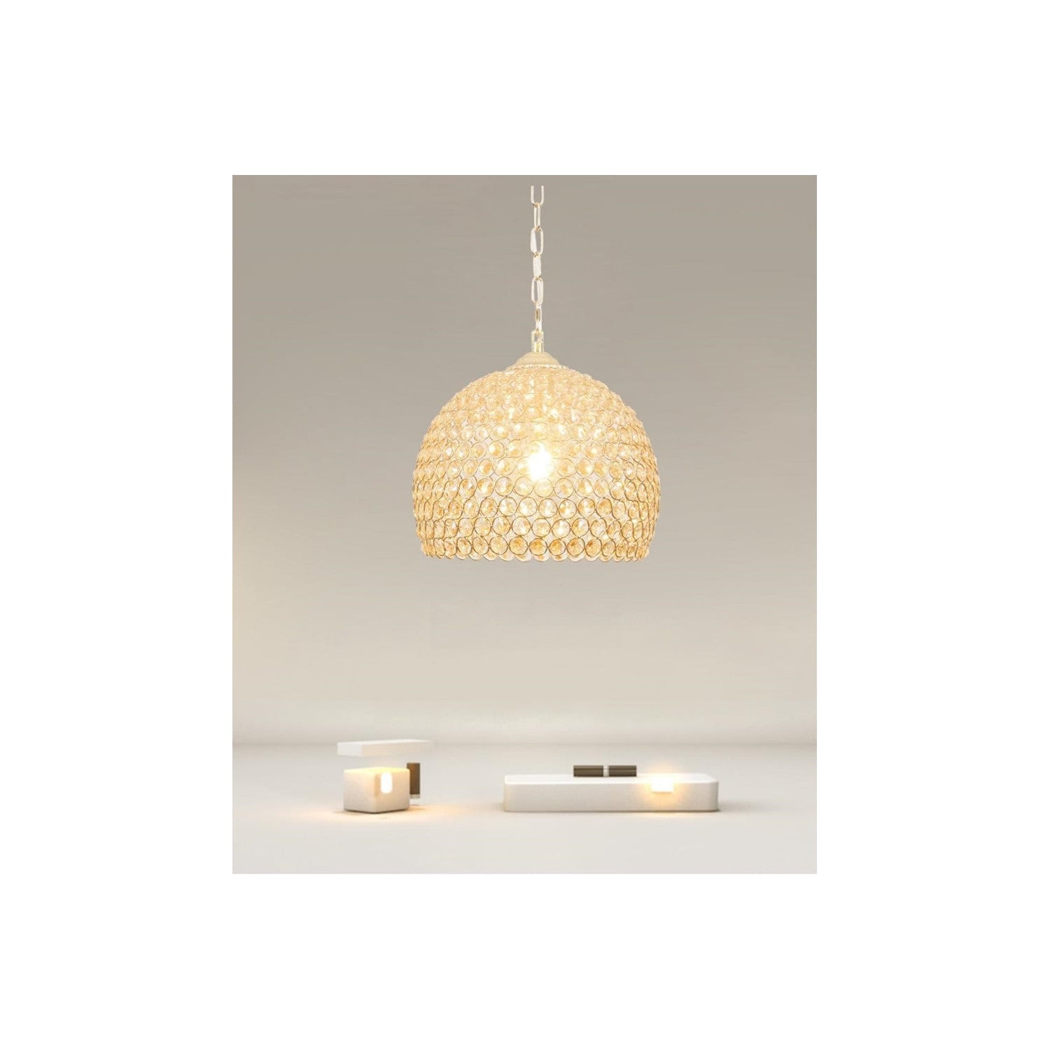 Trade Shop - Lampadario A Sospensione Semi Sfera Oro Cupola Con Cristalli Incastrati E27 32958 -