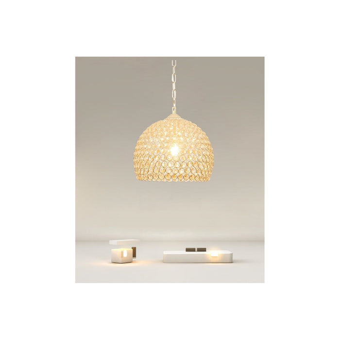 Trade Shop - Lampadario A Sospensione Semi Sfera Oro Cupola Con Cristalli Incastrati E27 32958 -