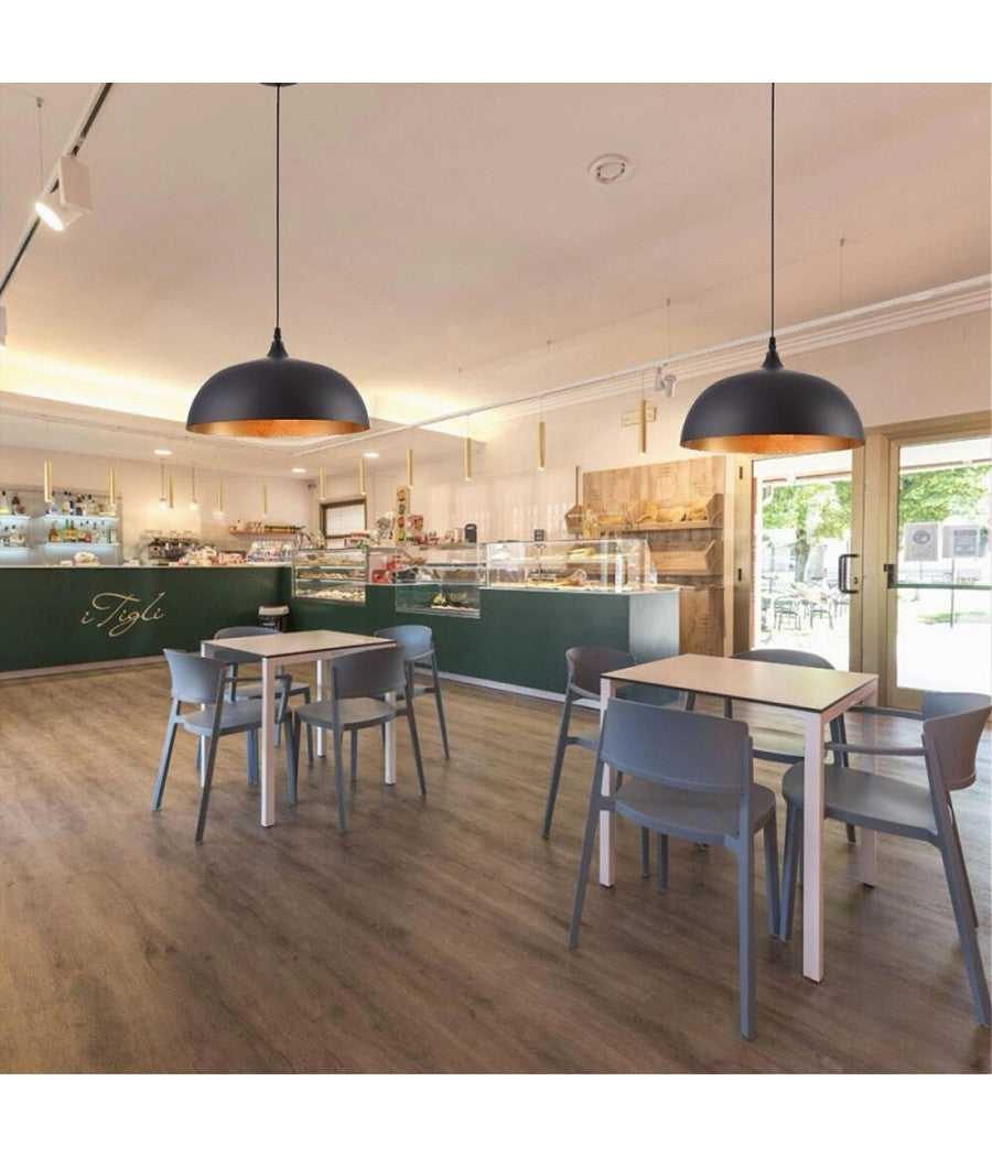 Lampadario A Sospensione Soffitto E27 Ferro Paralume Moderno Elegante Cupola B90  Nero       