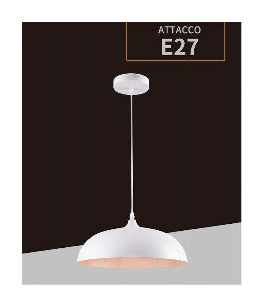 Lampadario A Sospensione Soffitto E27 Ferro Paralume Moderno Elegante Cupola B90  Bianco       