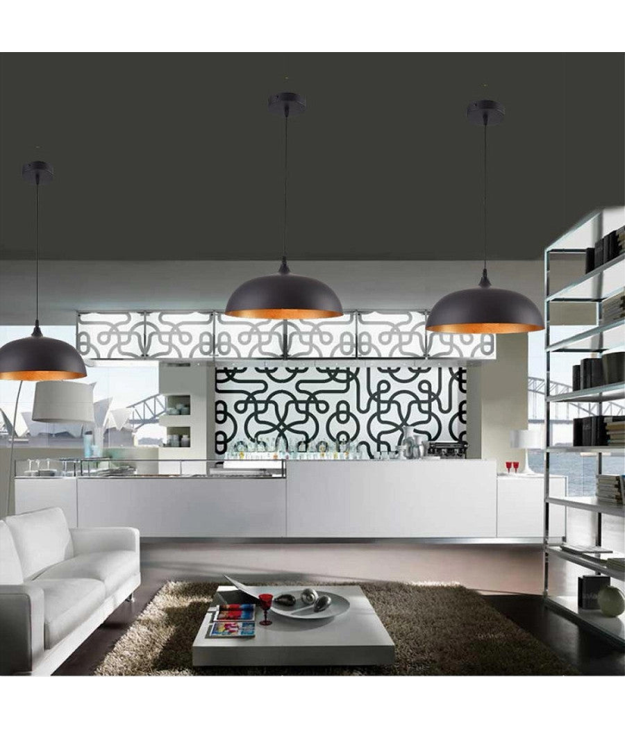 Lampadario A Sospensione Soffitto E27 Ferro Paralume Moderno Elegante Cupola B90  Nero       