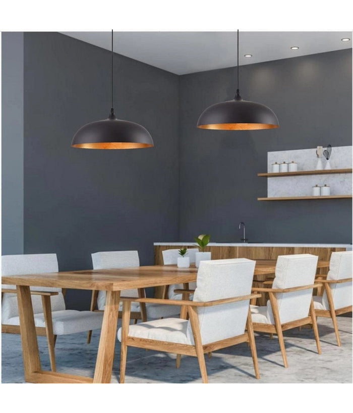 Lampadario A Sospensione Soffitto E27 Ferro Paralume Moderno Elegante Cupola B90  Nero       