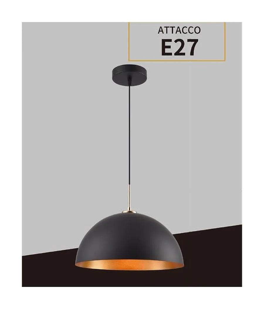 Trade Shop - Lampadario A Sospensione Soffitto E27 Paralume Cupola In Ferro Elegante Ip20 B92 - Nero