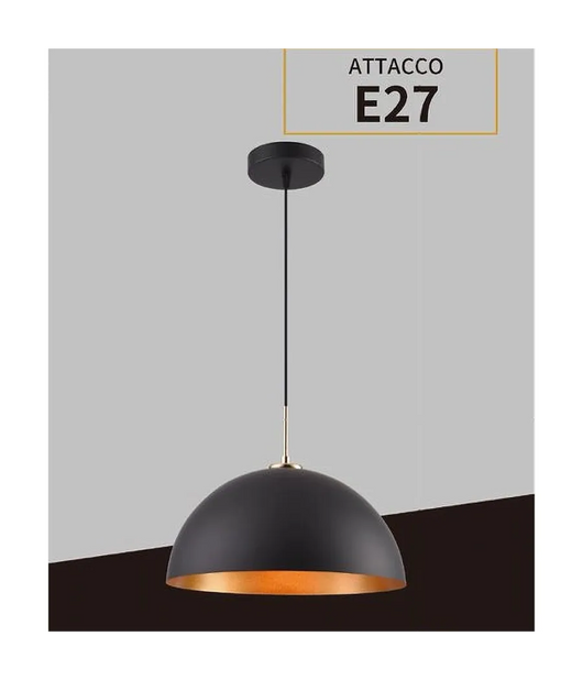 Trade Shop - Lampadario A Sospensione Soffitto E27 Paralume Cupola In Ferro Elegante Ip20 B92 - Nero