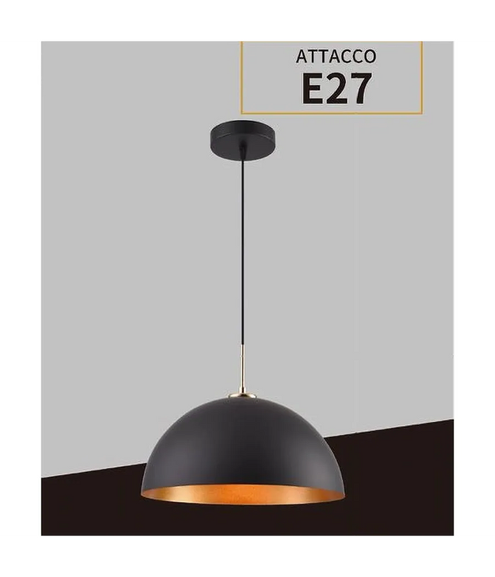 Trade Shop - Lampadario A Sospensione Soffitto E27 Paralume Cupola In Ferro Elegante Ip20 B92 - Nero