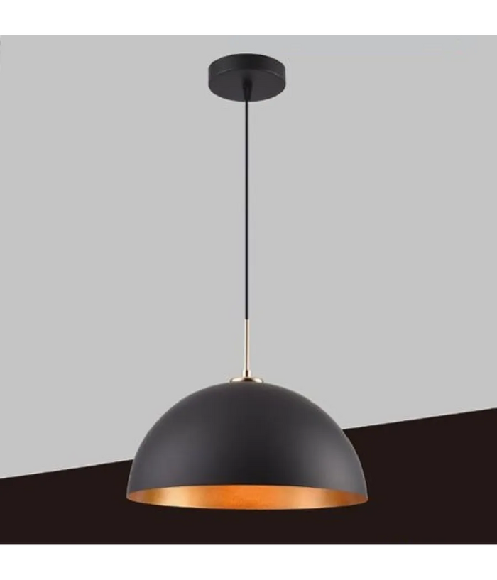 Trade Shop - Lampadario A Sospensione Soffitto E27 Paralume Cupola In Ferro Elegante Ip20 B92 - Nero