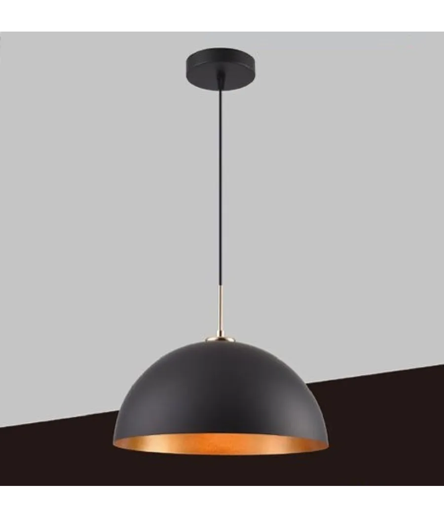 Trade Shop - Lampadario A Sospensione Soffitto E27 Paralume Cupola In Ferro Elegante Ip20 B92 - Nero