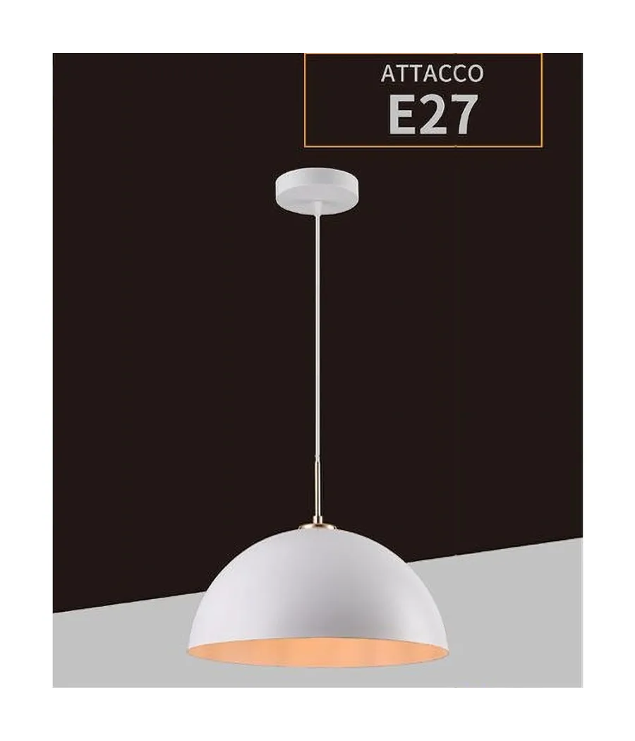 Trade Shop - Lampadario A Sospensione Soffitto E27 Paralume Cupola In Ferro Elegante Ip20 B92 - Bianco