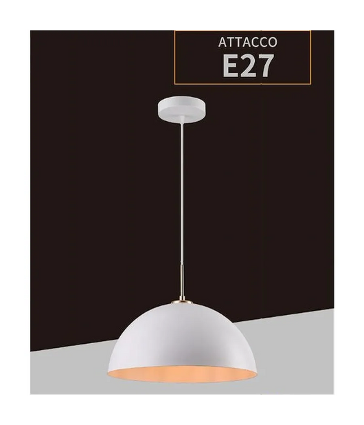 Trade Shop - Lampadario A Sospensione Soffitto E27 Paralume Cupola In Ferro Elegante Ip20 B92 - Bianco