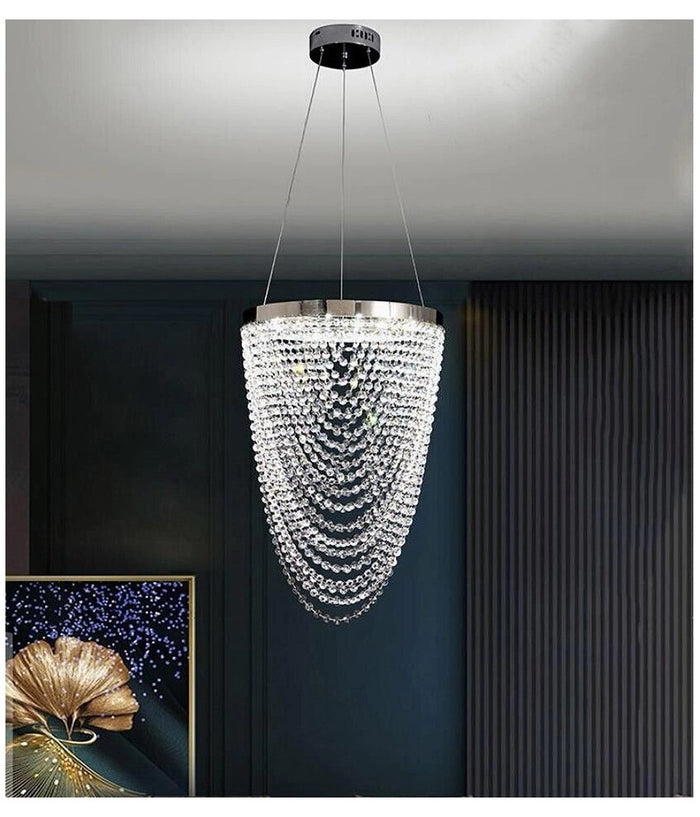 Lampadario A Sospensione Soffitto Led 35w Moderno Cristalli Luce Fredda 6500k B75         