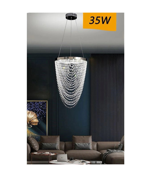 Lampadario A Sospensione Soffitto Led 35w Moderno Cristalli Luce Fredda 6500k B75         
