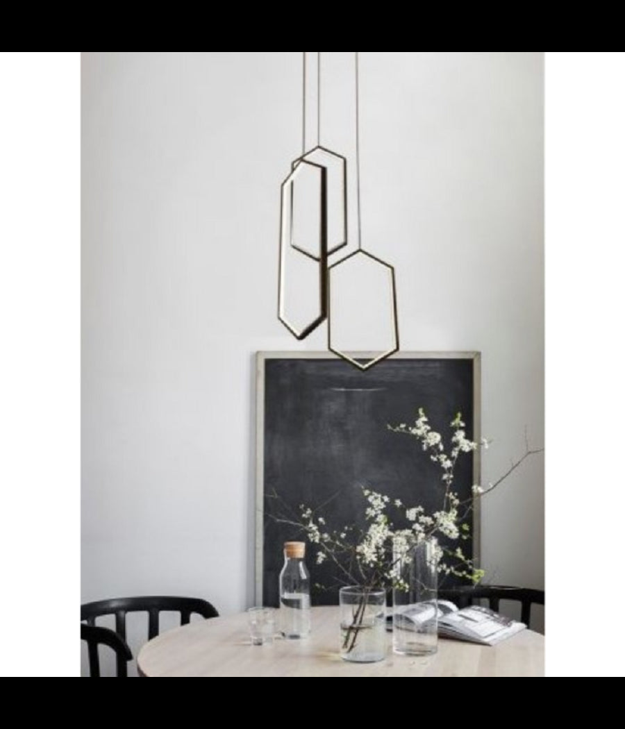 Lampadario A Sospensione Soffitto Led Moderno 70watt Esagoni Pendenti Nero Lp-05         