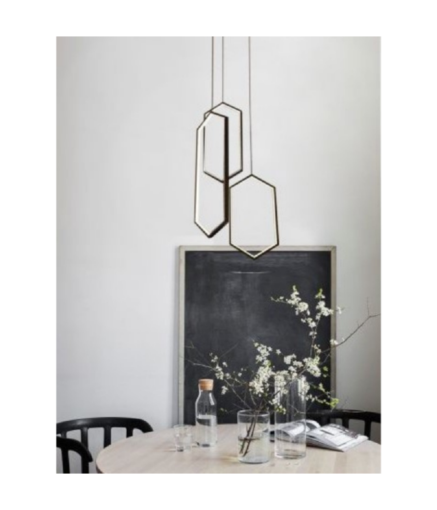 Lampadario A Sospensione Soffitto Led Moderno 70watt Esagoni Pendenti Nero Lp-05         