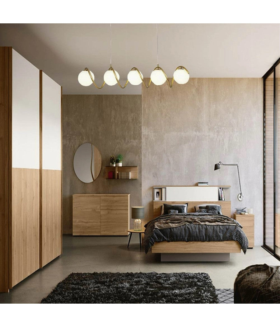 Lampadario A Sospensione Soffitto Twister Con 5 Sfere Vetro Lampada Bronzo G9 B96         