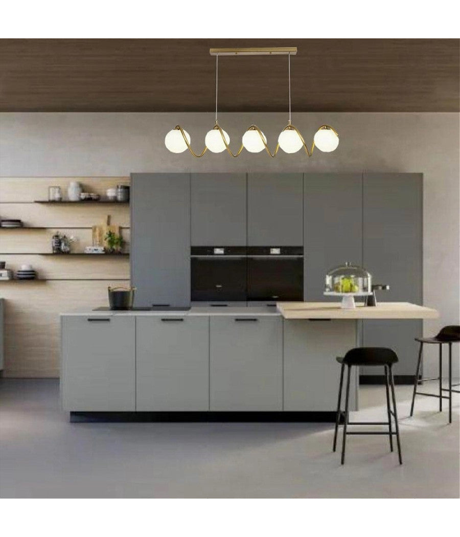 Lampadario A Sospensione Soffitto Twister Con 5 Sfere Vetro Lampada Bronzo G9 B96         