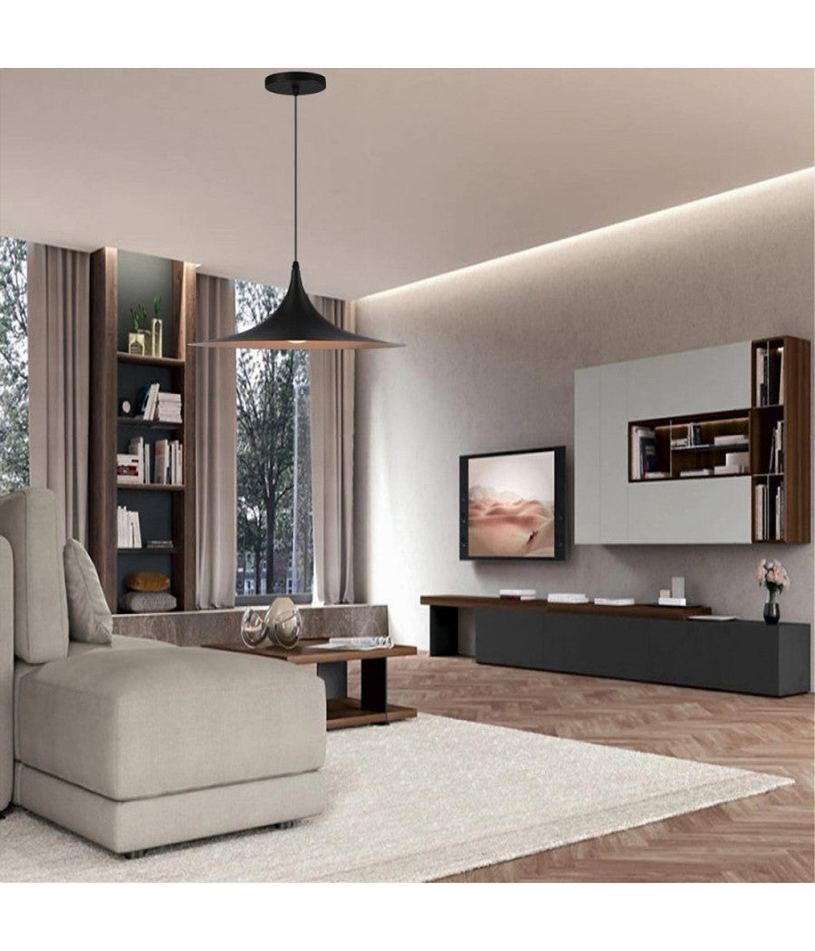 Lampadario A Sospensione Stile Contemporaneo In Metallo Decorativo Luce E27 B98  Nero       