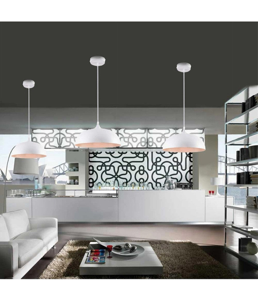 Lampadario A Sospensione Stile Contemporaneo In Metallo Pendente A Cupola E27 B91         