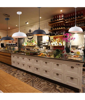 Lampadario A Sospensione Stile Contemporaneo In Metallo Pendente A Cupola E27 B91  Bianco       