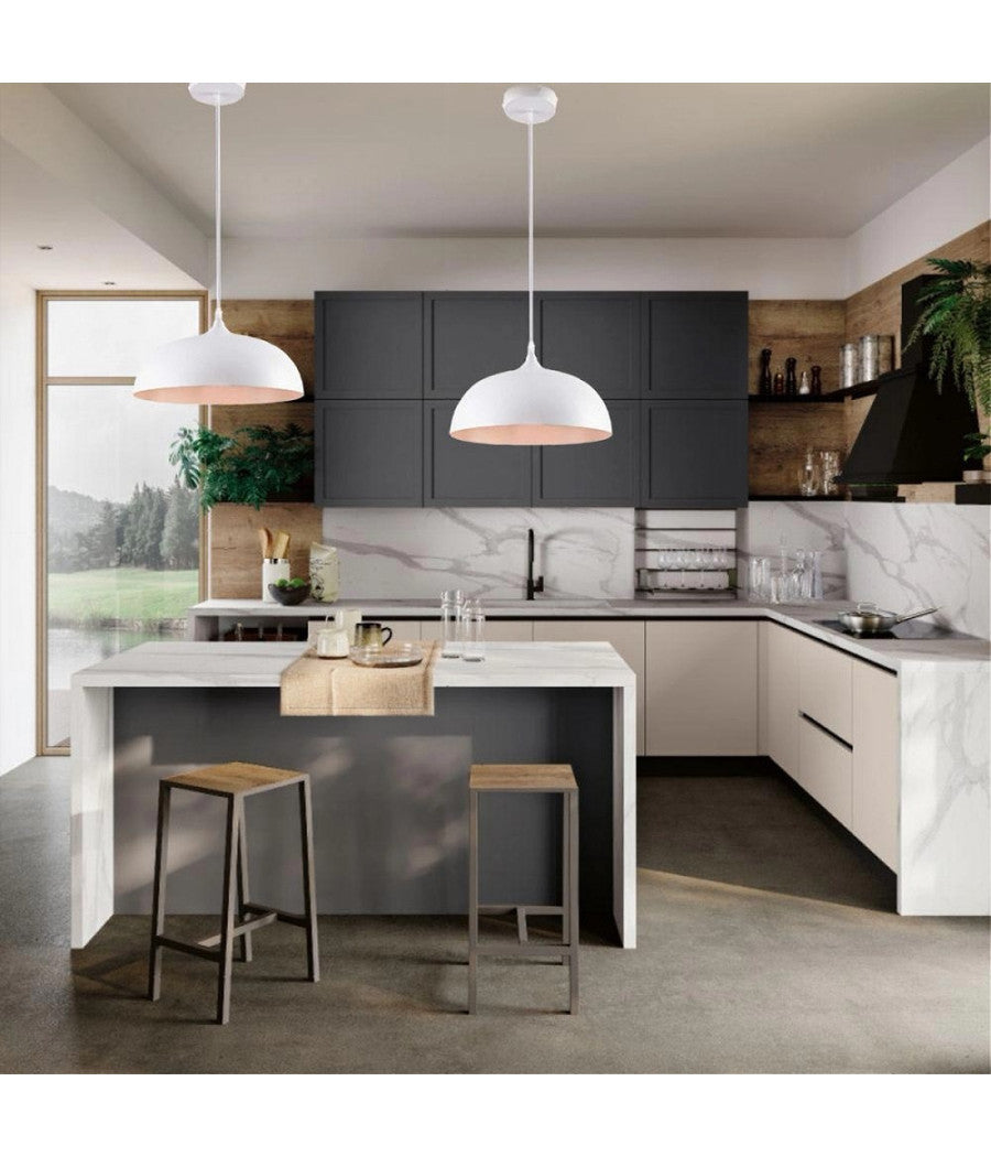 Lampadario A Sospensione Stile Contemporaneo In Metallo Pendente A Cupola E27 B91         