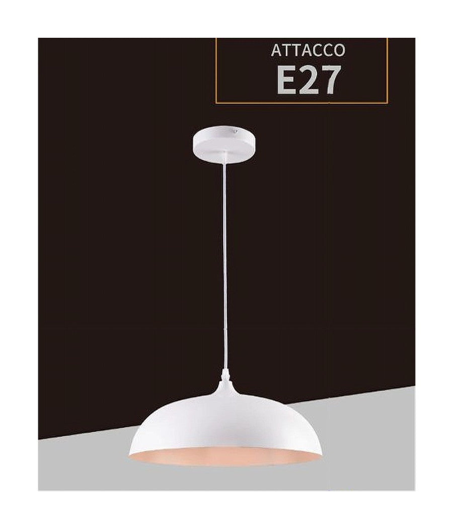 Lampadario A Sospensione Stile Contemporaneo In Metallo Pendente A Cupola E27 B91  Bianco       