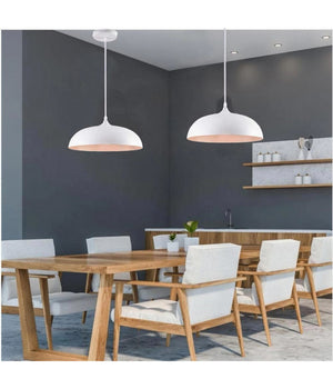 Lampadario A Sospensione Stile Contemporaneo In Metallo Pendente A Cupola E27 B91  Bianco       