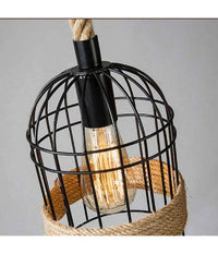 Lampadario A Sospensione Stile Industriale In Metallo Corda Canapa Retrò B60-5         