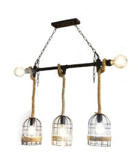 Lampadario A Sospensione Stile Industriale In Metallo Corda Canapa Retrò B60-5         