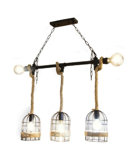 Lampadario A Sospensione Stile Industriale In Metallo Corda Canapa Retrò B60-5         
