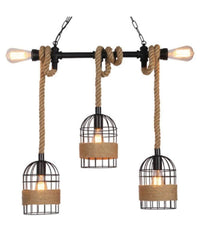 Lampadario A Sospensione Stile Industriale In Metallo Corda Canapa Retrò B60-5         