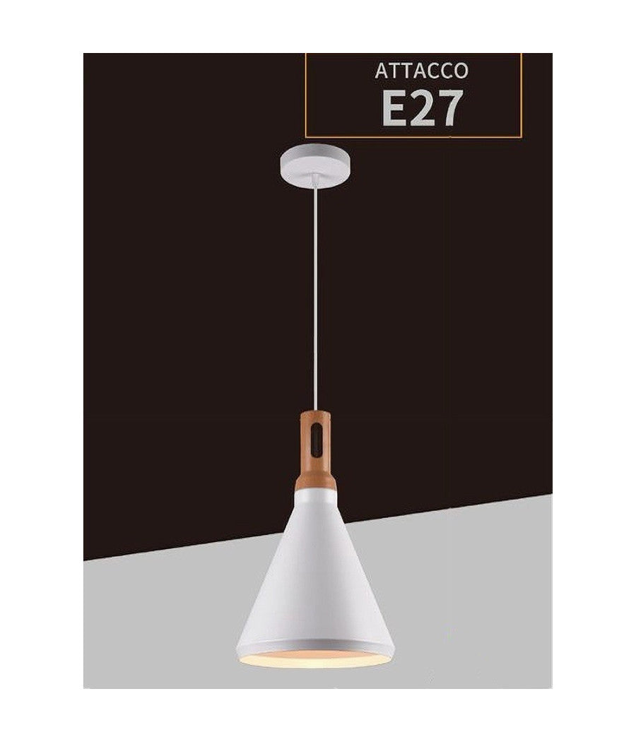 Lampadario A Sospensione Stile Industriale In Metallo Pendente A Cono E27 A94  Bianco       