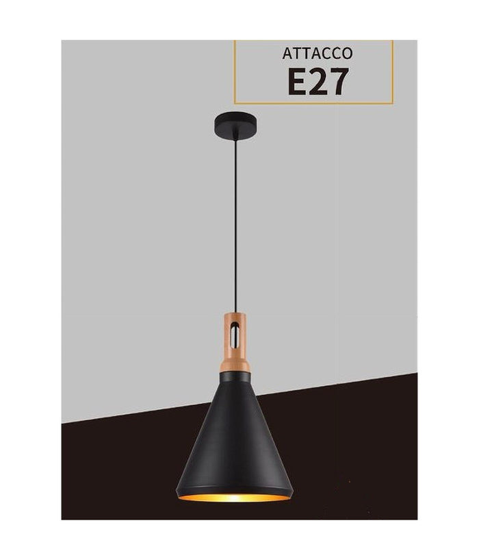 Lampadario A Sospensione Stile Industriale In Metallo Pendente A Cono E27 A94  Nero       