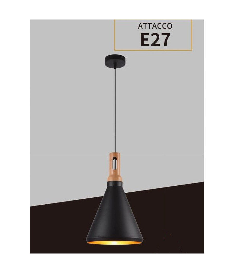 Lampadario A Sospensione Stile Industriale In Metallo Pendente A Cono E27 A94  Nero       