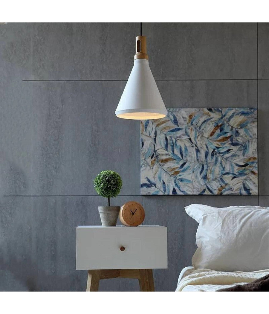 Lampadario A Sospensione Stile Industriale In Metallo Pendente A Cono E27 A94  Bianco       