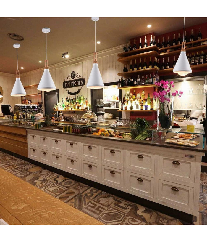 Lampadario A Sospensione Stile Industriale In Metallo Pendente A Cono E27 A94  Bianco       