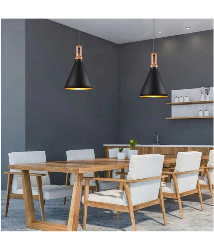 Lampadario A Sospensione Stile Industriale In Metallo Pendente A Cono E27 A94  Nero       