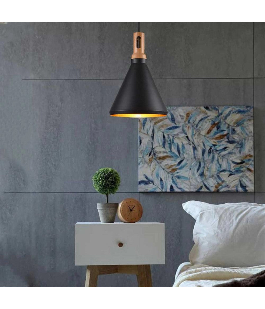 Lampadario A Sospensione Stile Industriale In Metallo Pendente A Cono E27 A94  Nero       