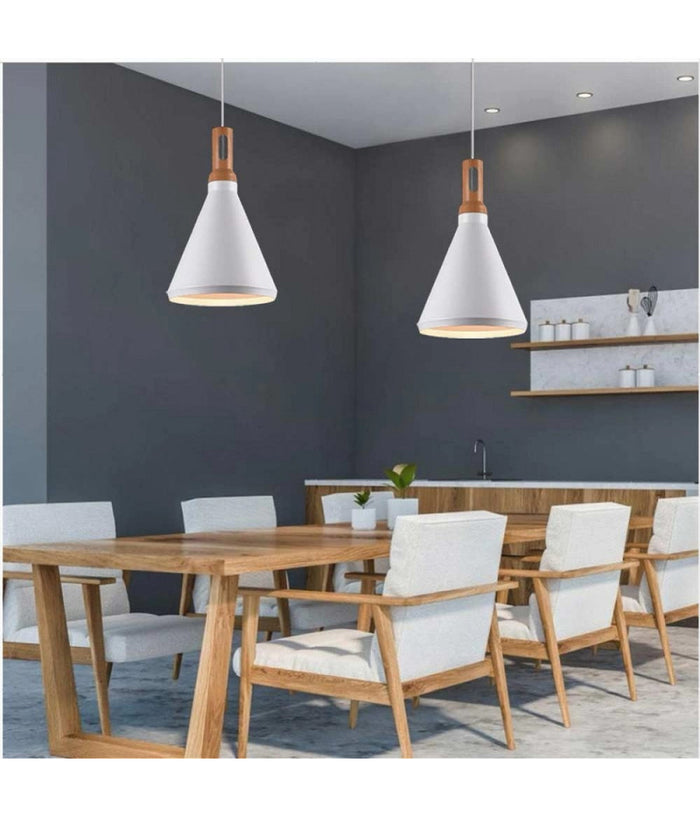 Lampadario A Sospensione Stile Industriale In Metallo Pendente A Cono E27 A94  Bianco       