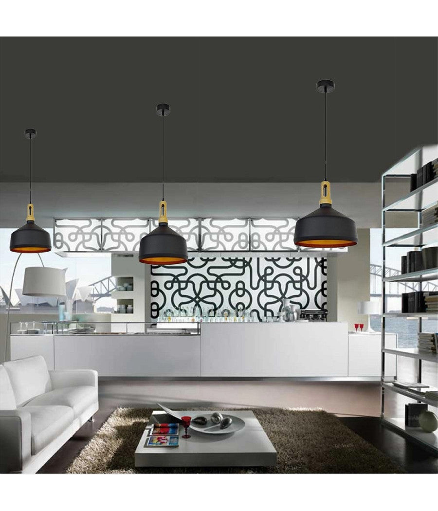 Lampadario A Sospensione Stile Industriale In Metallo Pendente A Coppa E27 A93  Nero       