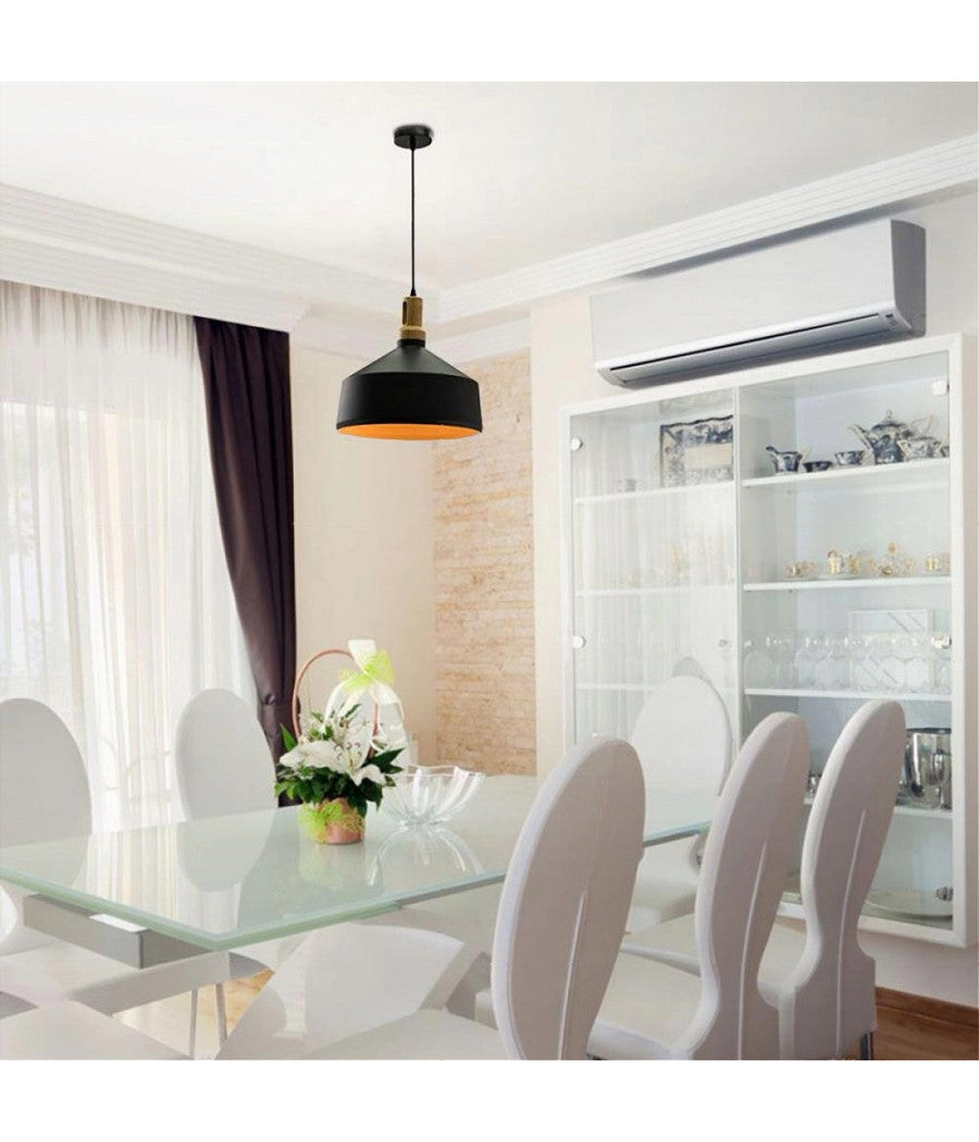 Lampadario A Sospensione Stile Industriale In Metallo Pendente A Coppa E27 A93  Nero       