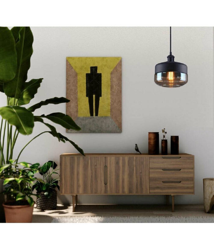 Lampadario A Sospensione Vintage Da Soffitto E27 Nero Vetro Effetto Ambrato Lp13         