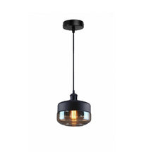 Lampadario A Sospensione Vintage Da Soffitto E27 Nero Vetro Effetto Ambrato Lp13         